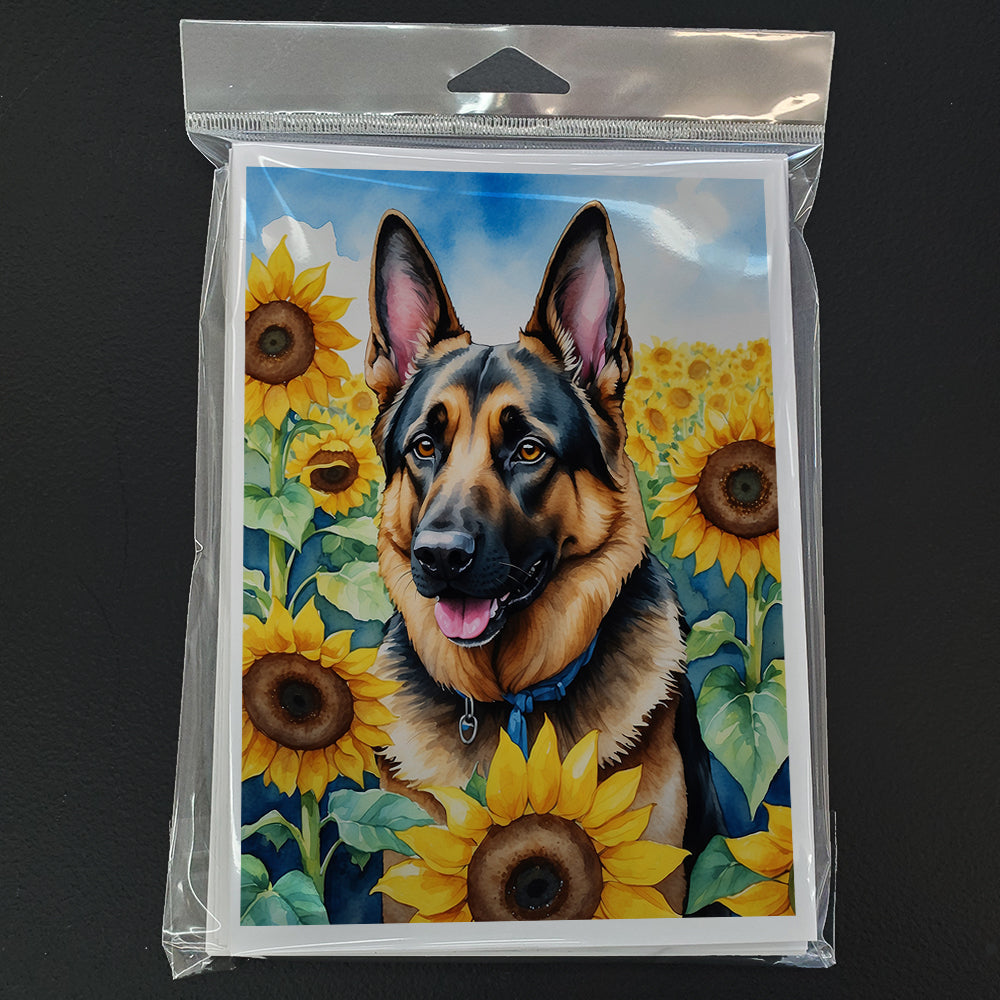 German Shepherd in Sunflowers Greeting Cards Pack of 8 Blank Cards with Envelopes Whimsical A7 Size 5x7