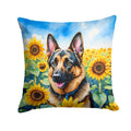 German Shepherd in Sunflowers Decorative Throw Pillow 18x18 Indoor Outdoor Accent Cushion, Fabric Cover with Insert for Sofa, Bed, Porch & Living Room
