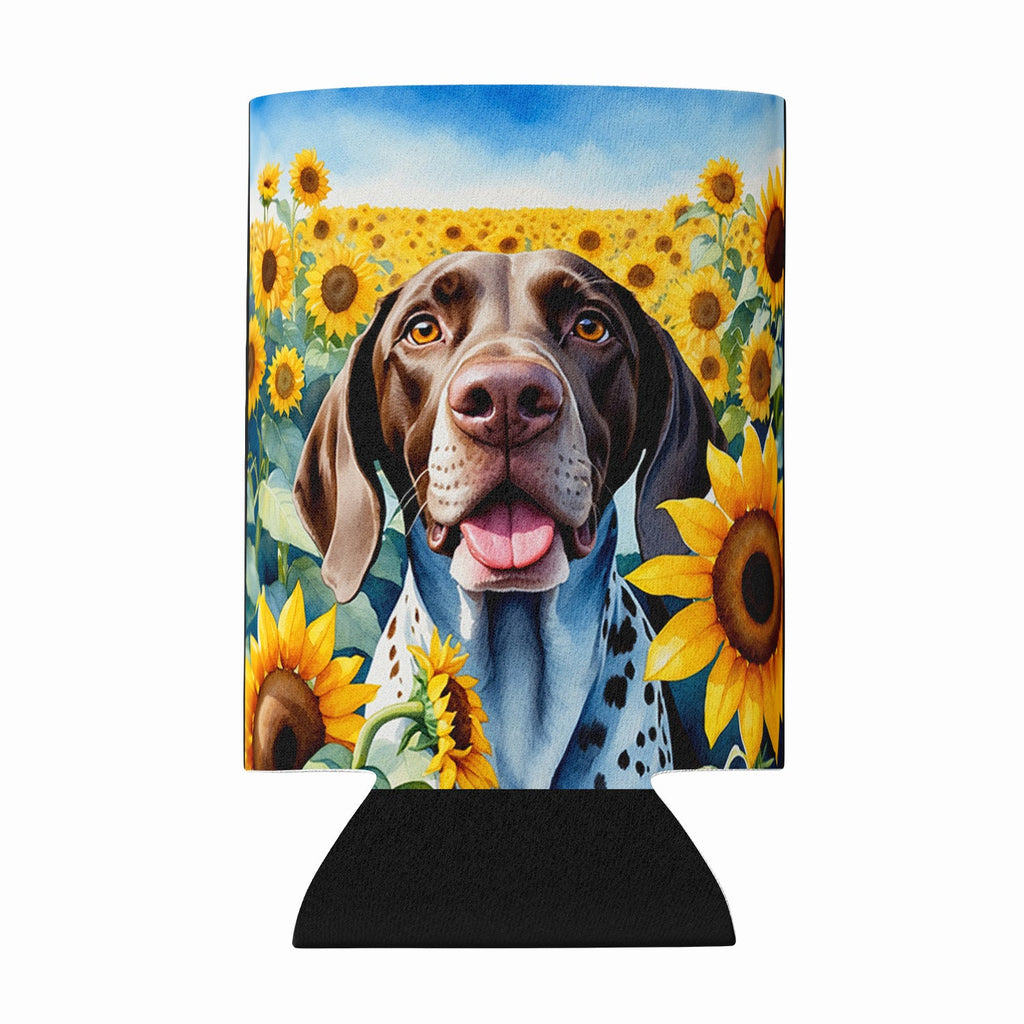 German Shorthaired Pointer in Sunflowers Can or Bottle Hugger Cooler Sleeve for Standard 12 oz Cans, Insulated Foam Beer & Soda Can Hugger Reusable