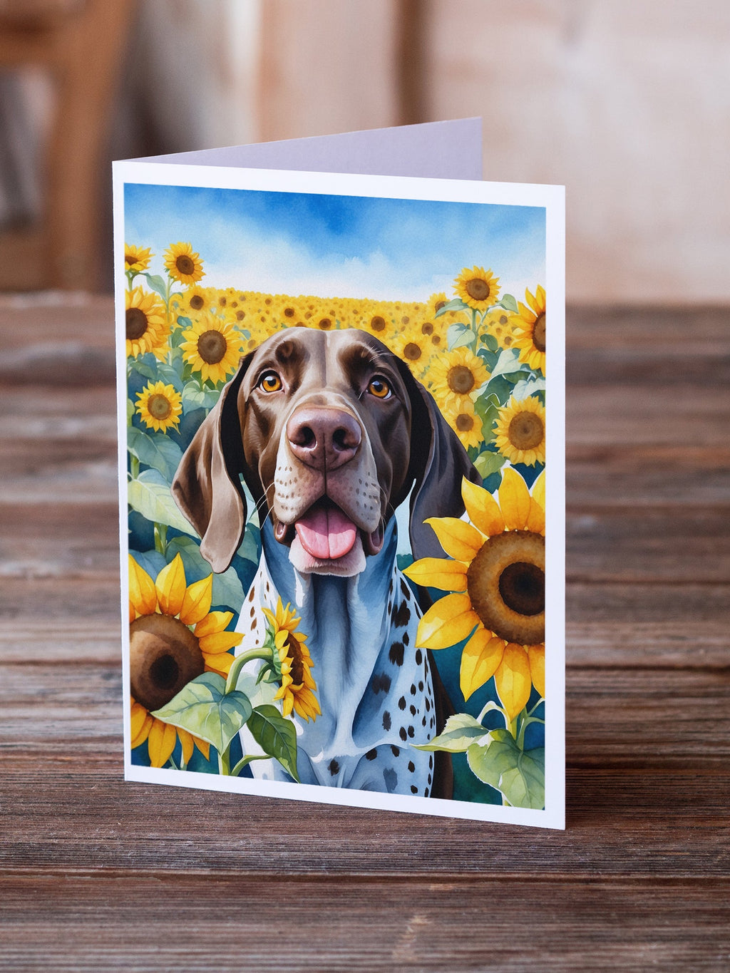 German Shorthaired Pointer in Sunflowers Greeting Cards Pack of 8 Blank Cards with Envelopes Whimsical A7 Size 5x7
