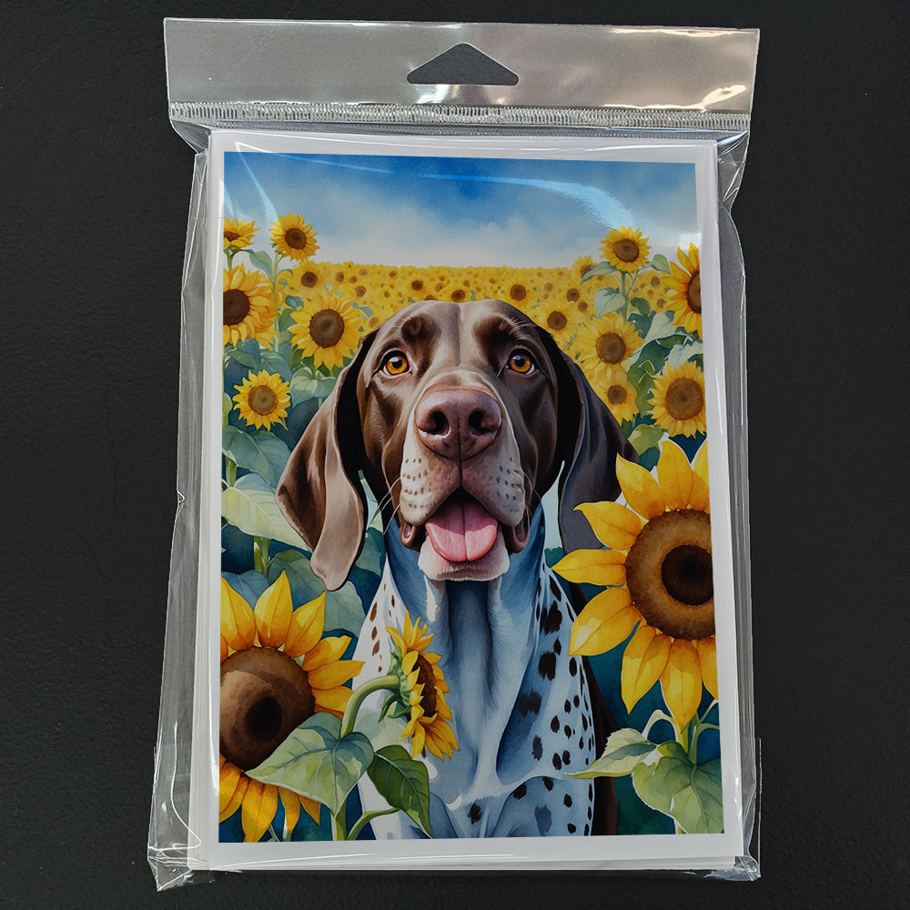 German Shorthaired Pointer in Sunflowers Greeting Cards Pack of 8 Blank Cards with Envelopes Whimsical A7 Size 5x7