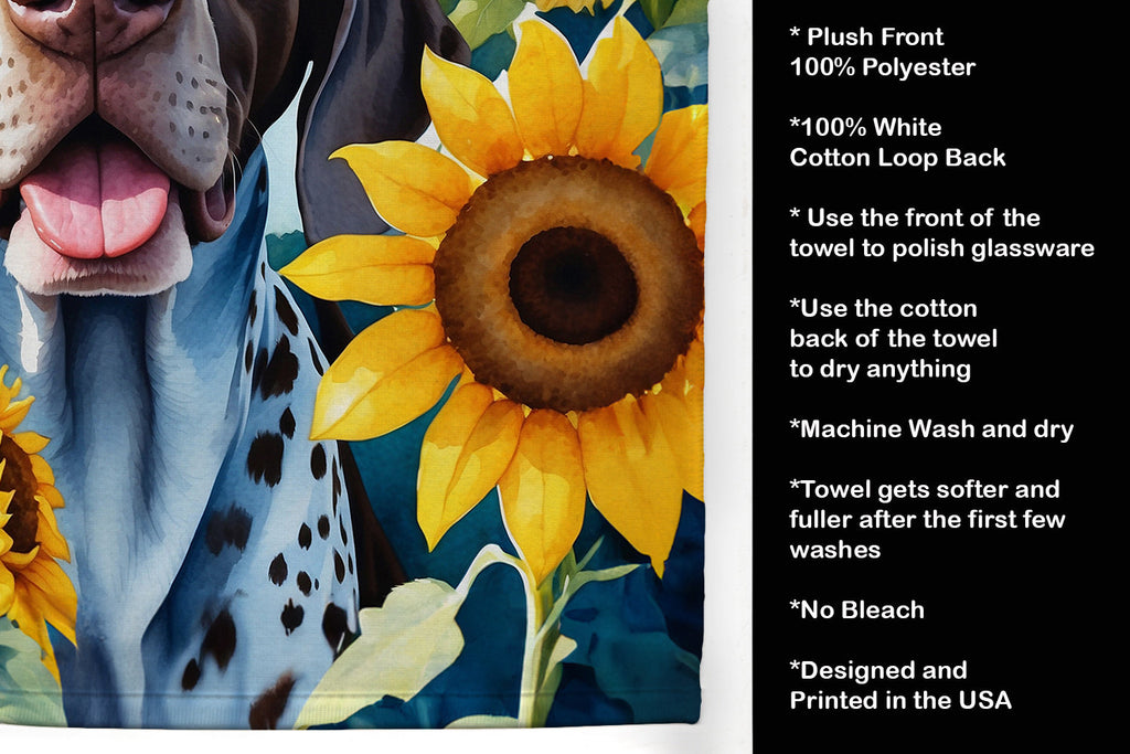 German Shorthaired Pointer in Sunflowers Kitchen Towel Velour Plush Front and Cotton Loop Back Machine Washable