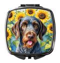 German Wirehaired Pointer in Sunflowers Compact Mirror Decorative Travel Makeup Mirror for Women Girls Gifts Pocket Makeup Mirror Folding Handheld