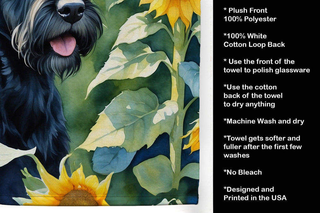Giant Schnauzer in Sunflowers Kitchen Towel Velour Plush Front and Cotton Loop Back Machine Washable