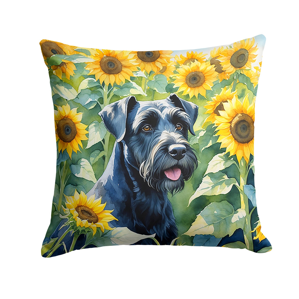 Giant Schnauzer in Sunflowers Decorative Throw Pillow 18x18 Indoor Outdoor Accent Cushion, Fabric Cover with Insert for Sofa, Bed, Porch & Living Room