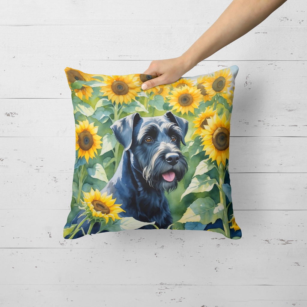 Giant Schnauzer in Sunflowers Decorative Throw Pillow 18x18 Indoor Outdoor Accent Cushion, Fabric Cover with Insert for Sofa, Bed, Porch & Living Room