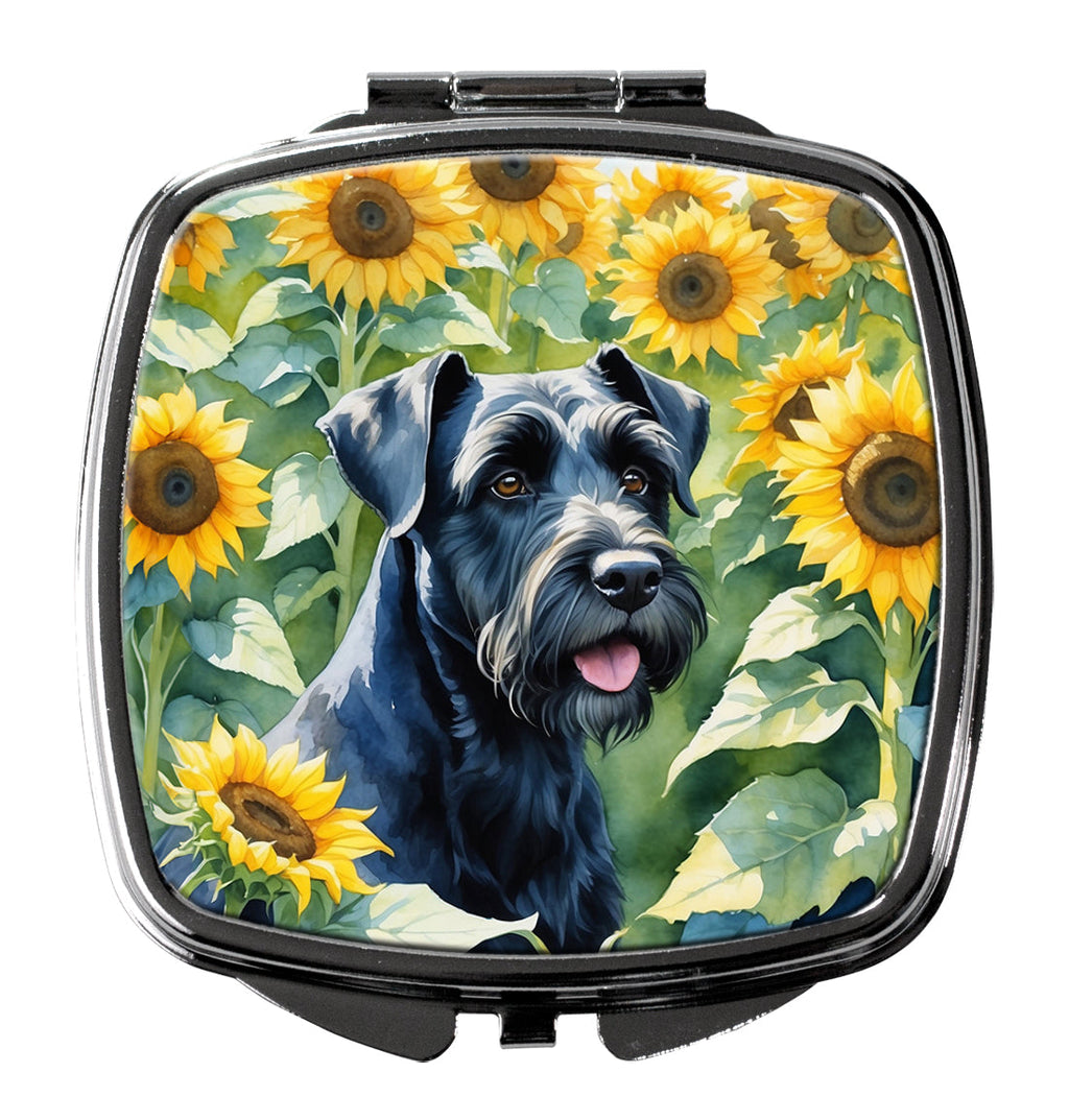 Giant Schnauzer in Sunflowers Compact Mirror Decorative Travel Makeup Mirror for Women Girls Gifts Pocket Makeup Mirror Folding Handheld