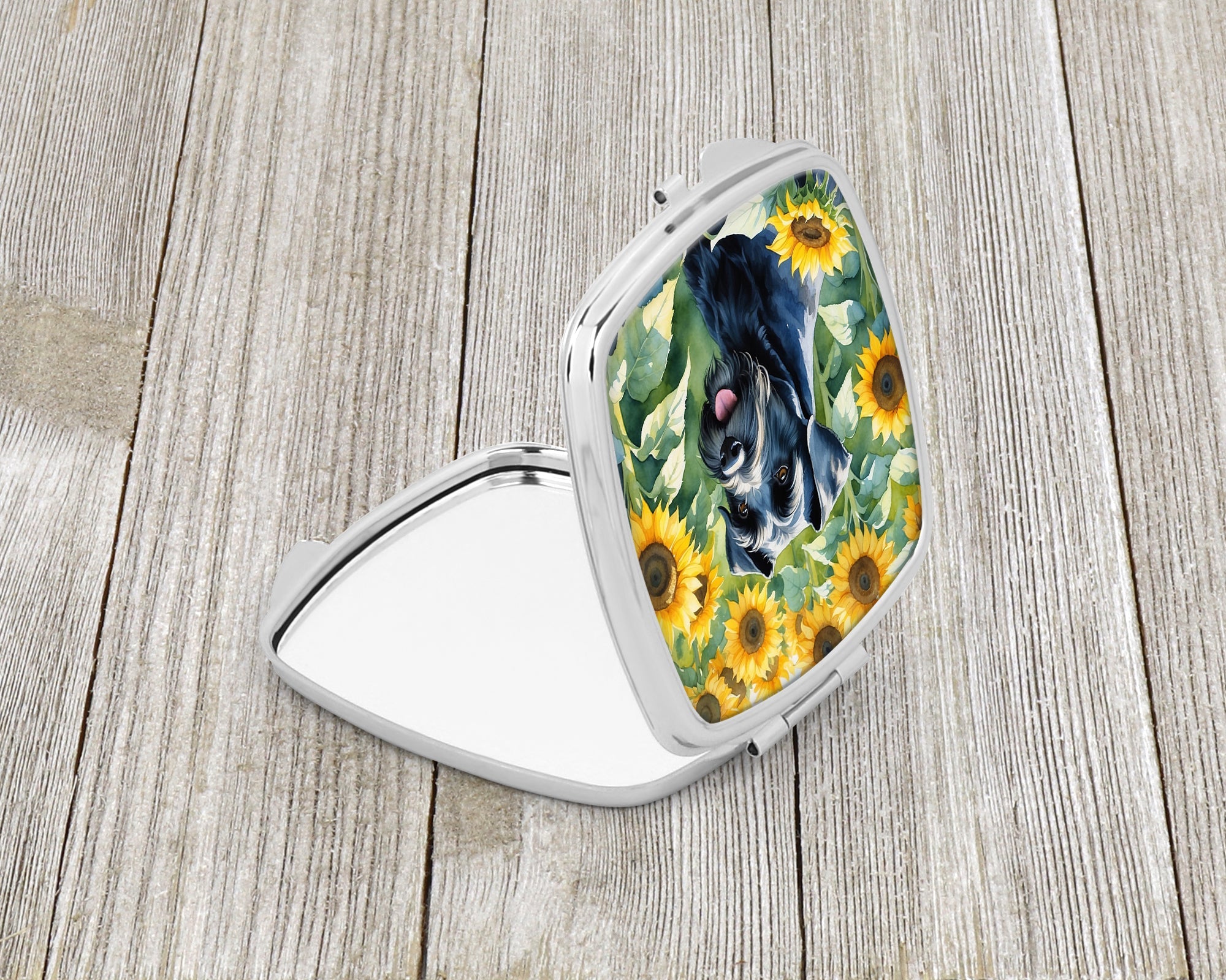 Giant Schnauzer in Sunflowers Compact Mirror Decorative Travel Makeup Mirror for Women Girls Gifts Pocket Makeup Mirror Folding Handheld