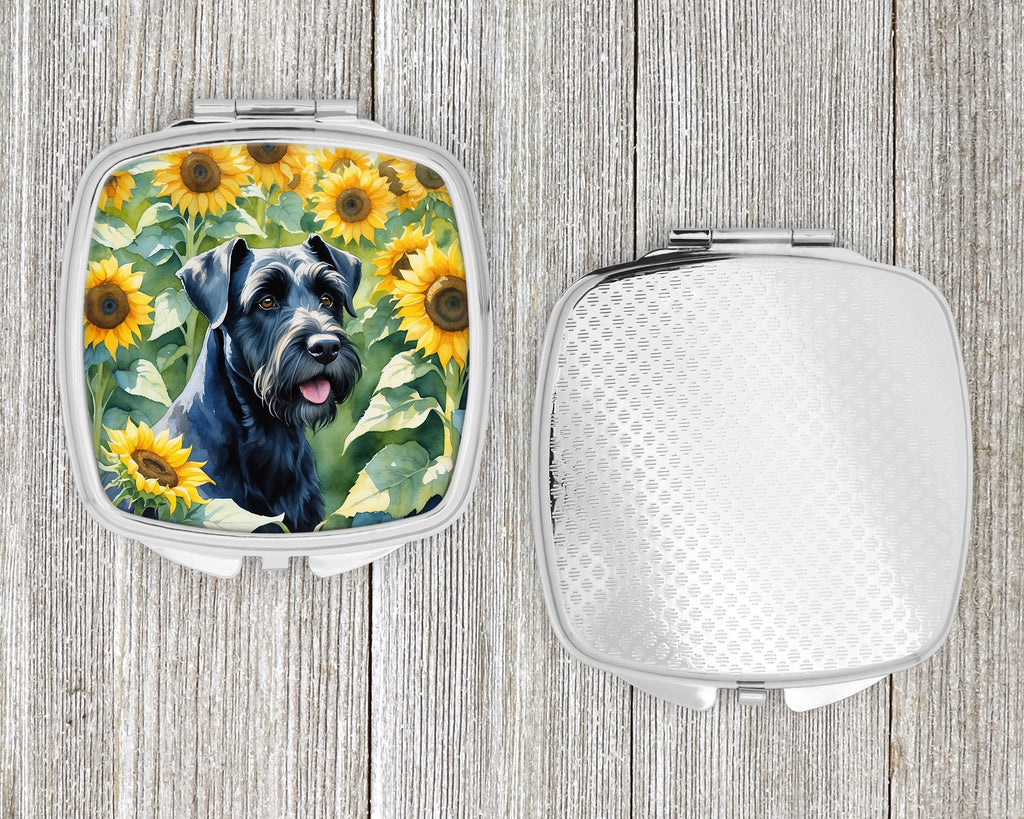 Giant Schnauzer in Sunflowers Compact Mirror Decorative Travel Makeup Mirror for Women Girls Gifts Pocket Makeup Mirror Folding Handheld