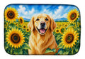 Golden Retriever in Sunflowers Dish Drying Mat Absorbent Dish Drying Mat Pad for Kitchen Counter Dish Drainer Mat for Countertop, 14 x 21", Multicolor