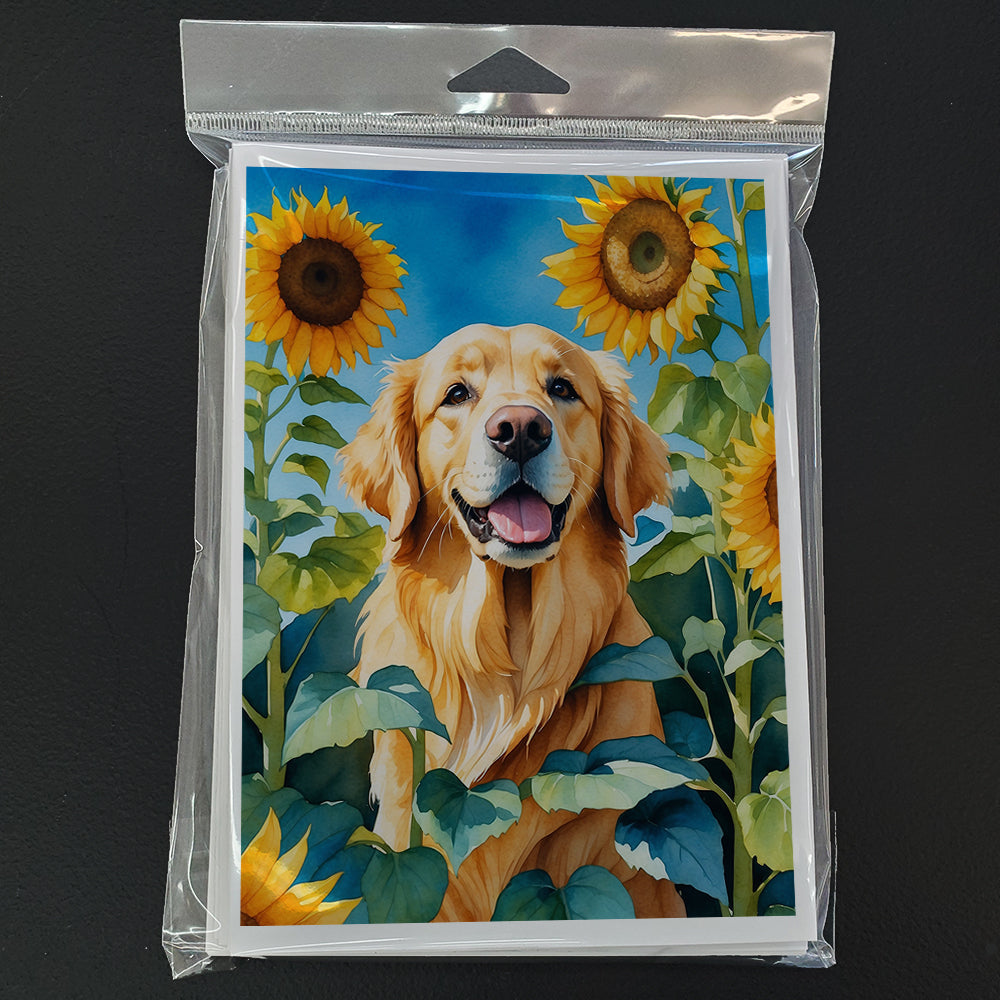 Golden Retriever in Sunflowers Greeting Cards Pack of 8 Blank Cards with Envelopes Whimsical A7 Size 5x7