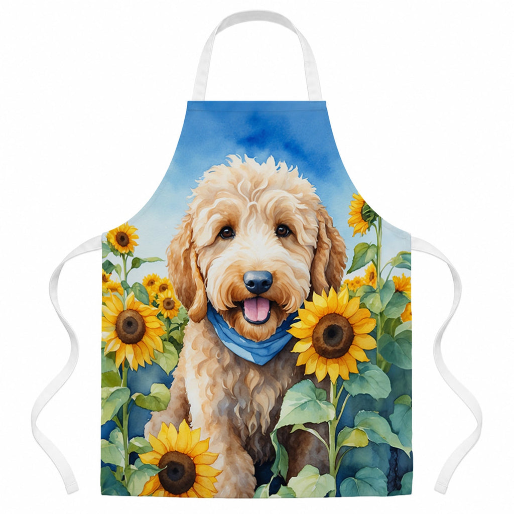 Goldendoodle in Sunflowers Apron Cooking Kitchen Server Baking Crafts Gardening for Adult Women Men, Unisex, Large, Multicolor