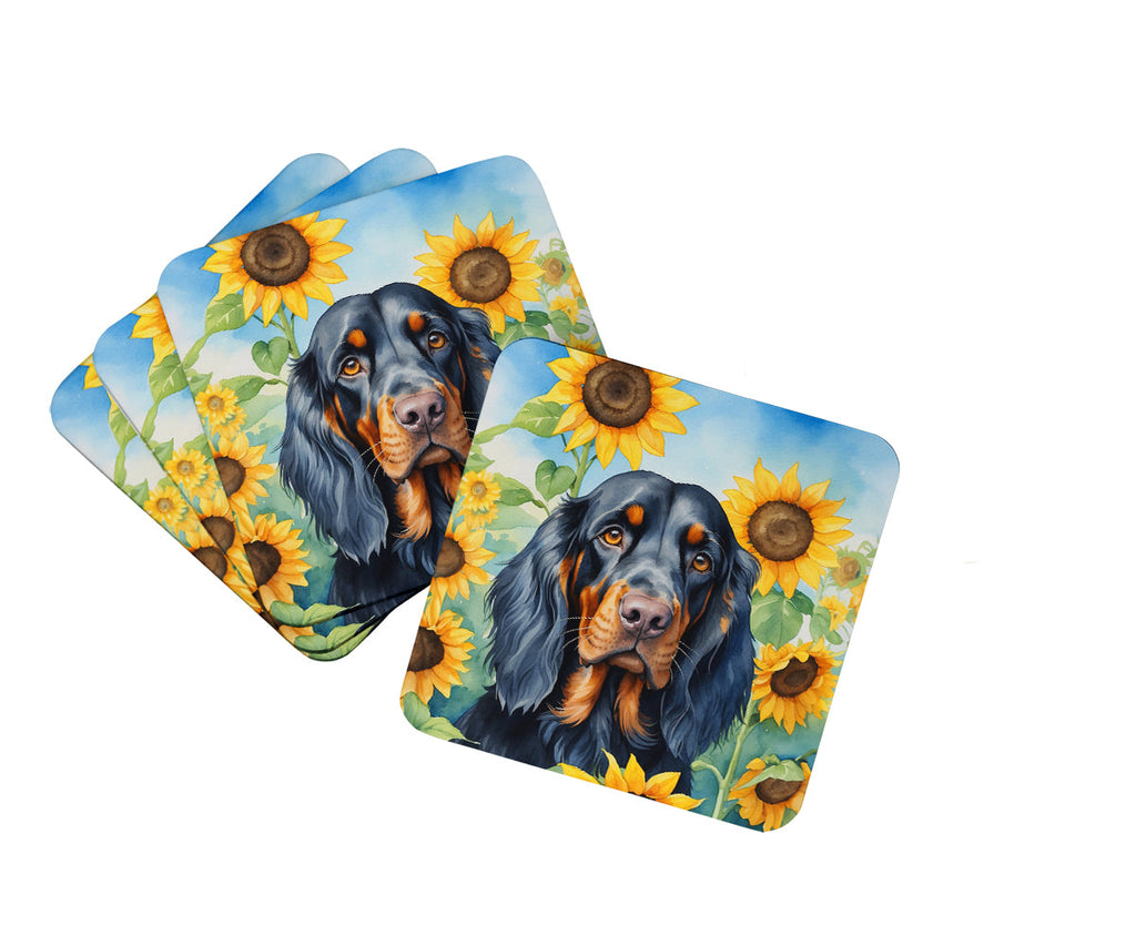 Gordon Setter in Sunflowers Foam Coasters Set of 4 Cup Coasters for Indoor Outdoor, Tabletop Protection, Anti Slip, Mouse pad Material