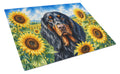 Gordon Setter in Sunflowers Cutting Board Tempered Glass Kitchen Cutting Surface, Heat Resistant Chopping Board with Non-Slip Feet, Decorative Food Prep & Serving
