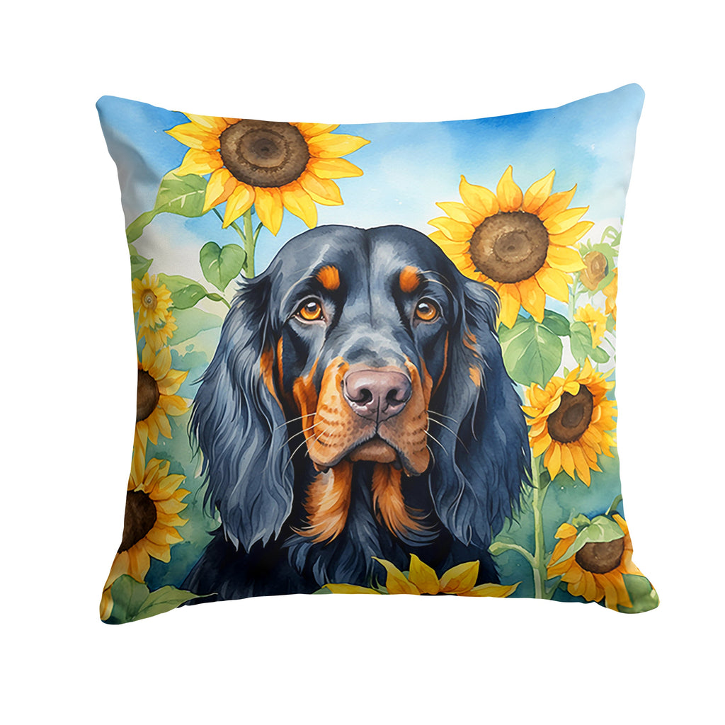 Gordon Setter in Sunflowers Decorative Throw Pillow 14x14 Indoor Outdoor Accent Cushion, Fabric Cover with Insert for Sofa, Bed, Porch & Living Room