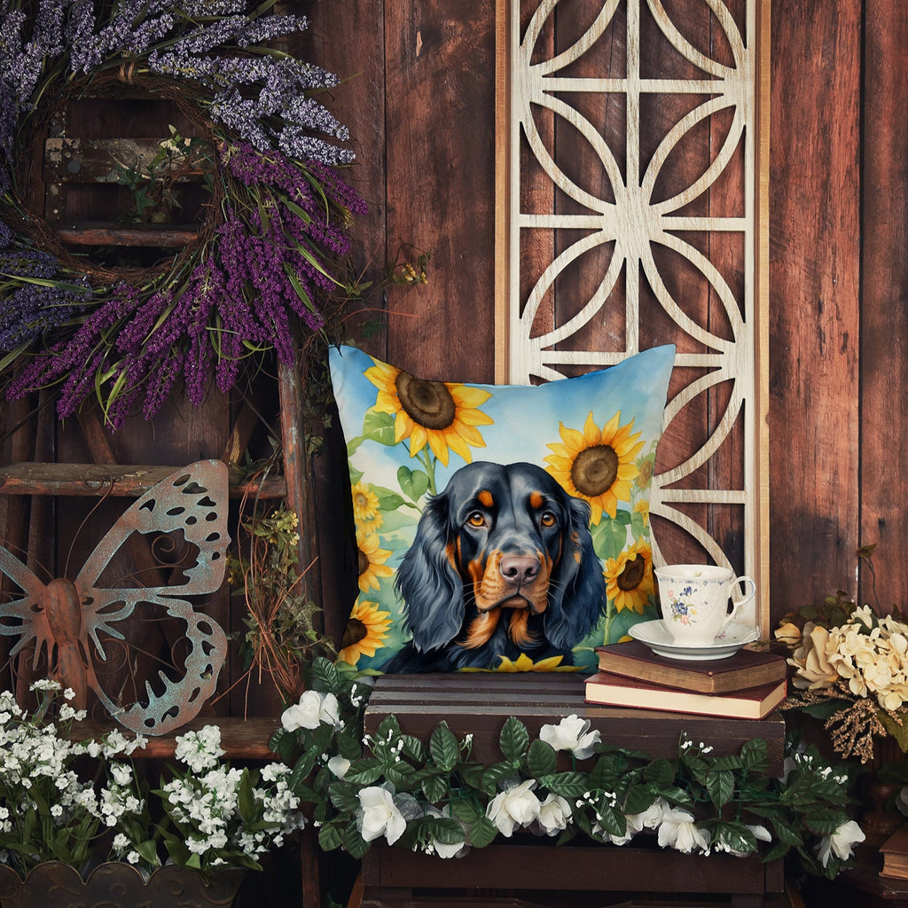 Gordon Setter in Sunflowers Decorative Throw Pillow 18x18 Indoor Outdoor Accent Cushion, Fabric Cover with Insert for Sofa, Bed, Porch & Living Room
