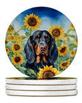 Gordon Setter in Sunflowers Large Sandstone Coasters Pack of 4 Absorbent Round Coasters Decor Gifts for Men or Women, 4 in, Multicolor