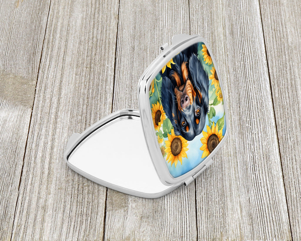 Gordon Setter in Sunflowers Compact Mirror Decorative Travel Makeup Mirror for Women Girls Gifts Pocket Makeup Mirror Folding Handheld