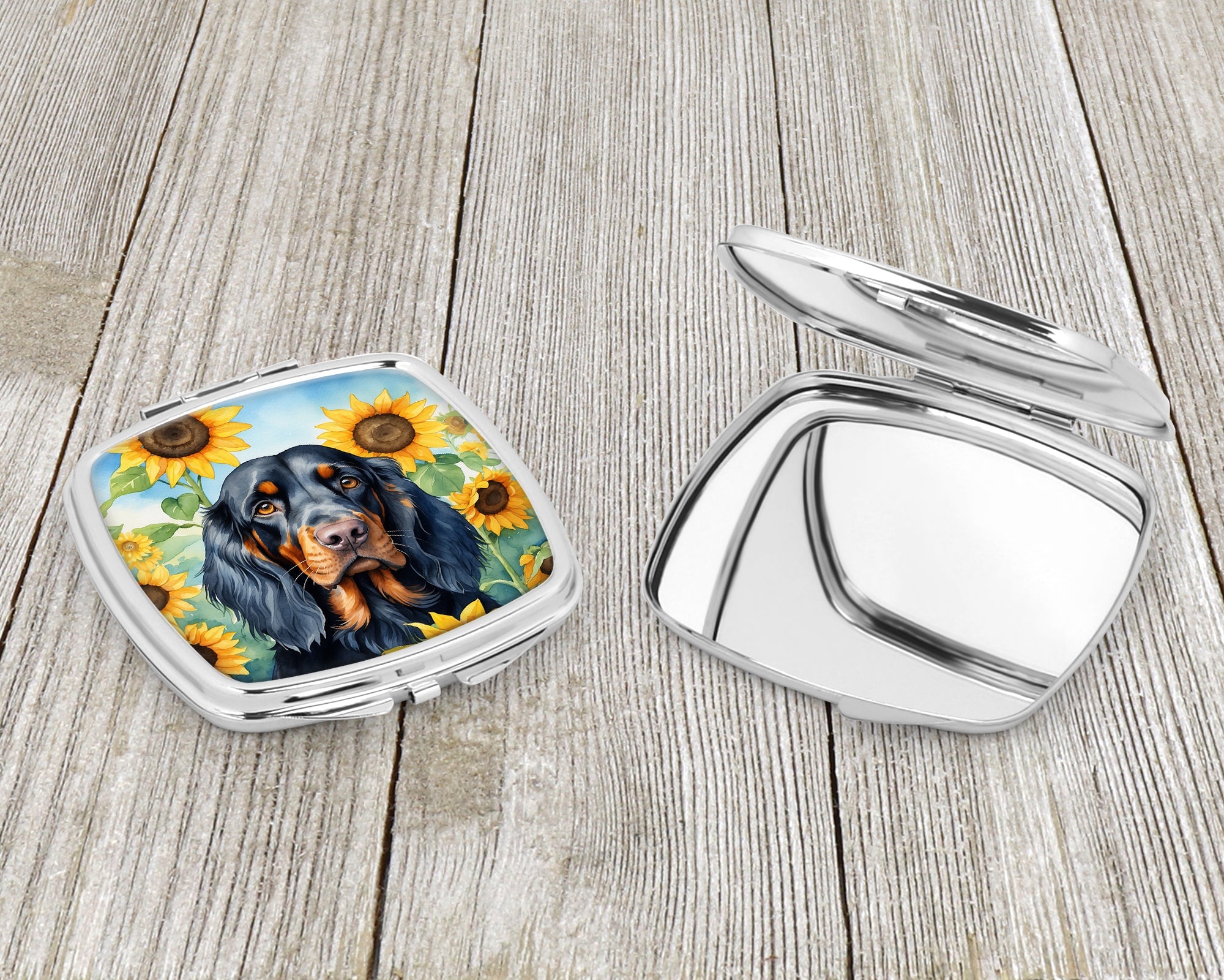 Gordon Setter in Sunflowers Compact Mirror Decorative Travel Makeup Mirror for Women Girls Gifts Pocket Makeup Mirror Folding Handheld
