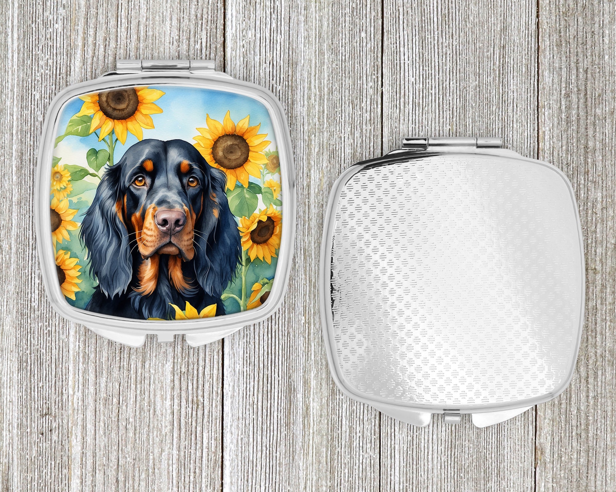Gordon Setter in Sunflowers Compact Mirror Decorative Travel Makeup Mirror for Women Girls Gifts Pocket Makeup Mirror Folding Handheld
