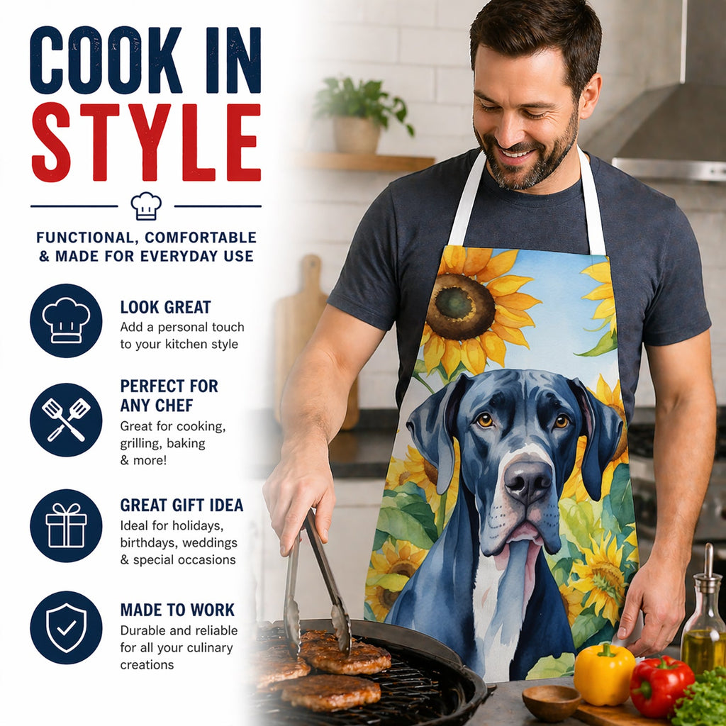 Great Dane in Sunflowers Apron Cooking Kitchen Server Baking Crafts Gardening for Adult Women Men, Unisex, Large, Multicolor