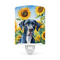 Great Dane in Sunflowers Ceramic Night Light Compact, UL-Certified, Ideal for Bedroom, Bathroom, Nursery, Hallway, Kitchen, 6x4x3, Multicolor