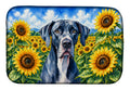 Great Dane in Sunflowers Dish Drying Mat Absorbent Dish Drying Mat Pad for Kitchen Counter Dish Drainer Mat for Countertop, 14 x 21", Multicolor