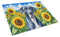 Great Dane in Sunflowers Cutting Board Tempered Glass Kitchen Cutting Surface, Heat Resistant Chopping Board with Non-Slip Feet, Decorative Food Prep & Serving