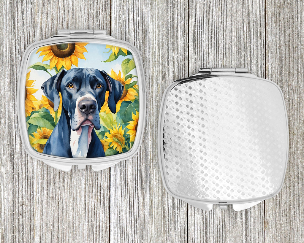 Great Dane in Sunflowers Compact Mirror Decorative Travel Makeup Mirror for Women Girls Gifts Pocket Makeup Mirror Folding Handheld