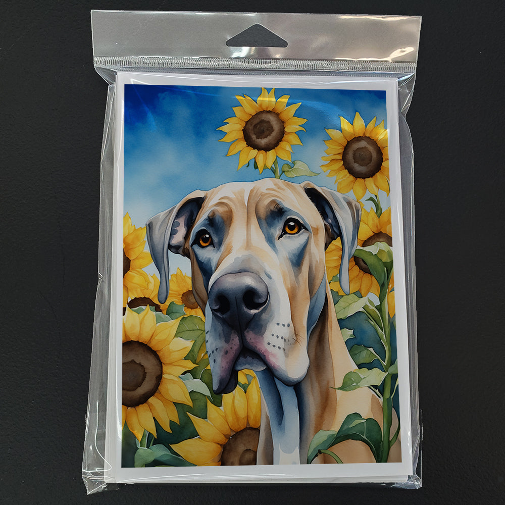 Great Dane in Sunflowers Greeting Cards Pack of 8 Blank Cards with Envelopes Whimsical A7 Size 5x7