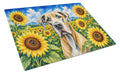 Great Dane in Sunflowers Cutting Board Tempered Glass Kitchen Cutting Surface, Heat Resistant Chopping Board with Non-Slip Feet, Decorative Food Prep & Serving