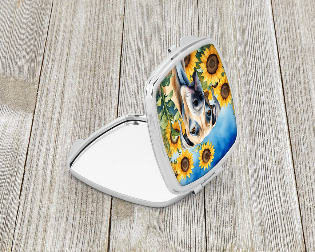 Great Dane in Sunflowers Compact Mirror Decorative Travel Makeup Mirror for Women Girls Gifts Pocket Makeup Mirror Folding Handheld