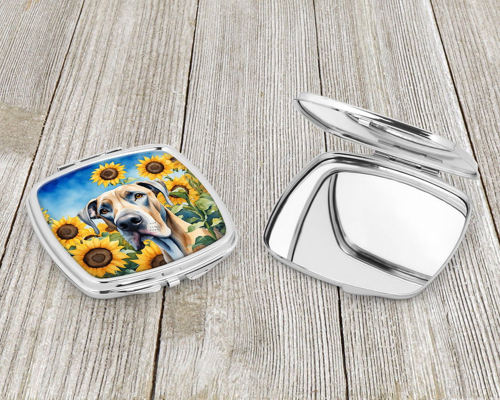 Great Dane in Sunflowers Compact Mirror Decorative Travel Makeup Mirror for Women Girls Gifts Pocket Makeup Mirror Folding Handheld