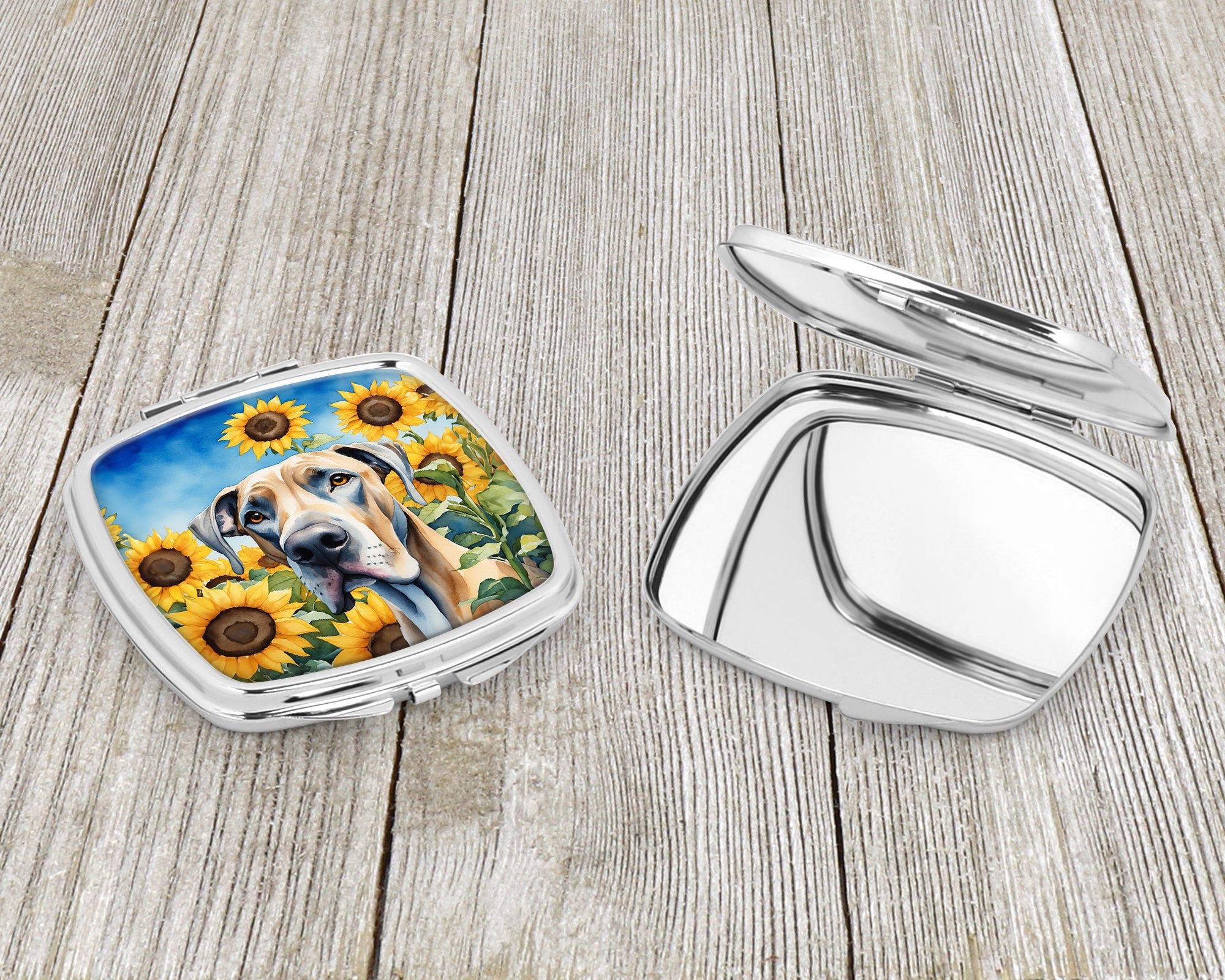 Great Dane in Sunflowers Compact Mirror Decorative Travel Makeup Mirror for Women Girls Gifts Pocket Makeup Mirror Folding Handheld