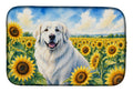 Great Pyrenees in Sunflowers Dish Drying Mat Absorbent Dish Drying Mat Pad for Kitchen Counter Dish Drainer Mat for Countertop, 14 x 21", Multicolor