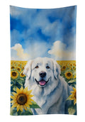 Great Pyrenees in Sunflowers Kitchen Towel Velour Plush Front and Cotton Loop Back Machine Washable