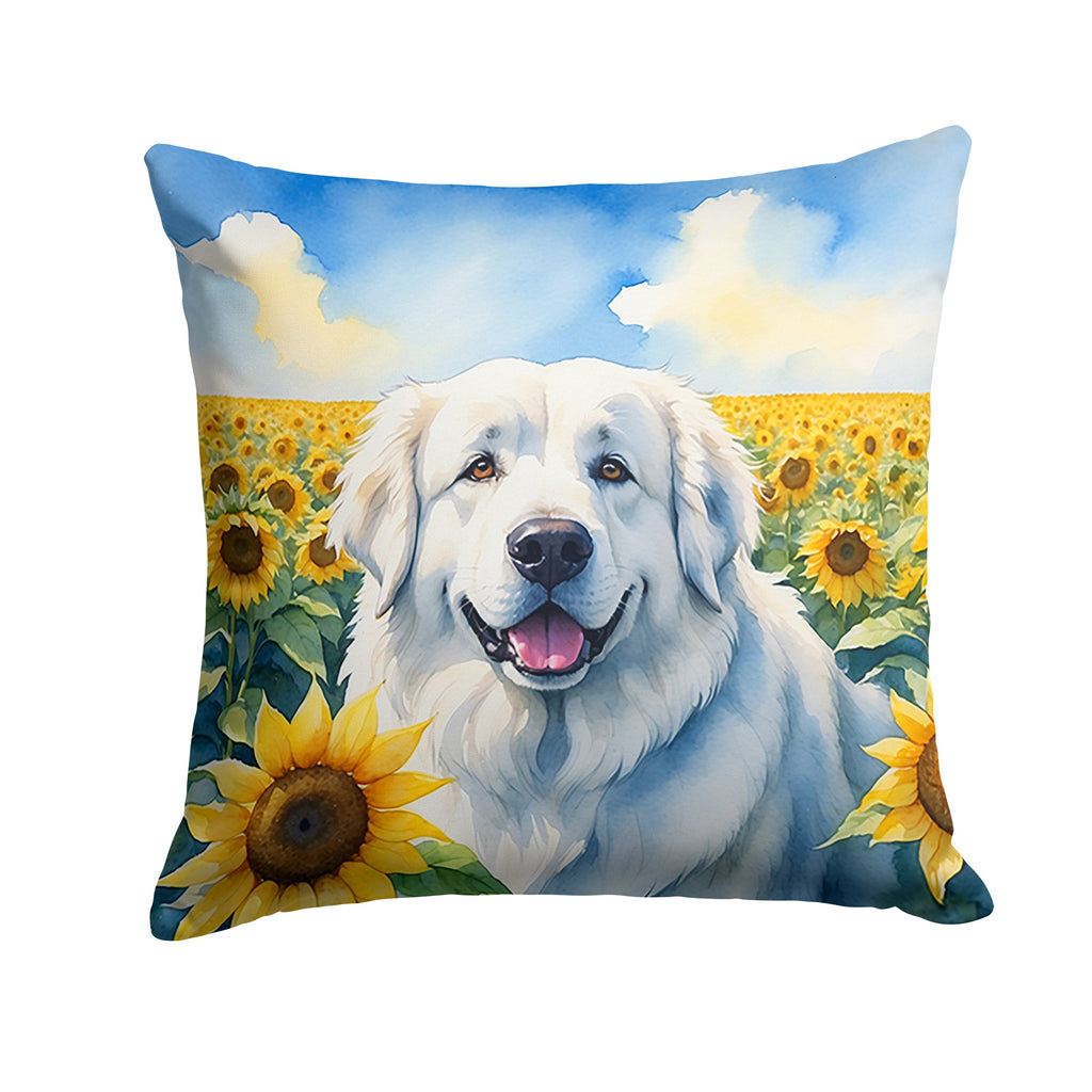 Great Pyrenees in Sunflowers Decorative Throw Pillow 18x18 Indoor Outdoor Accent Cushion, Fabric Cover with Insert for Sofa, Bed, Porch & Living Room