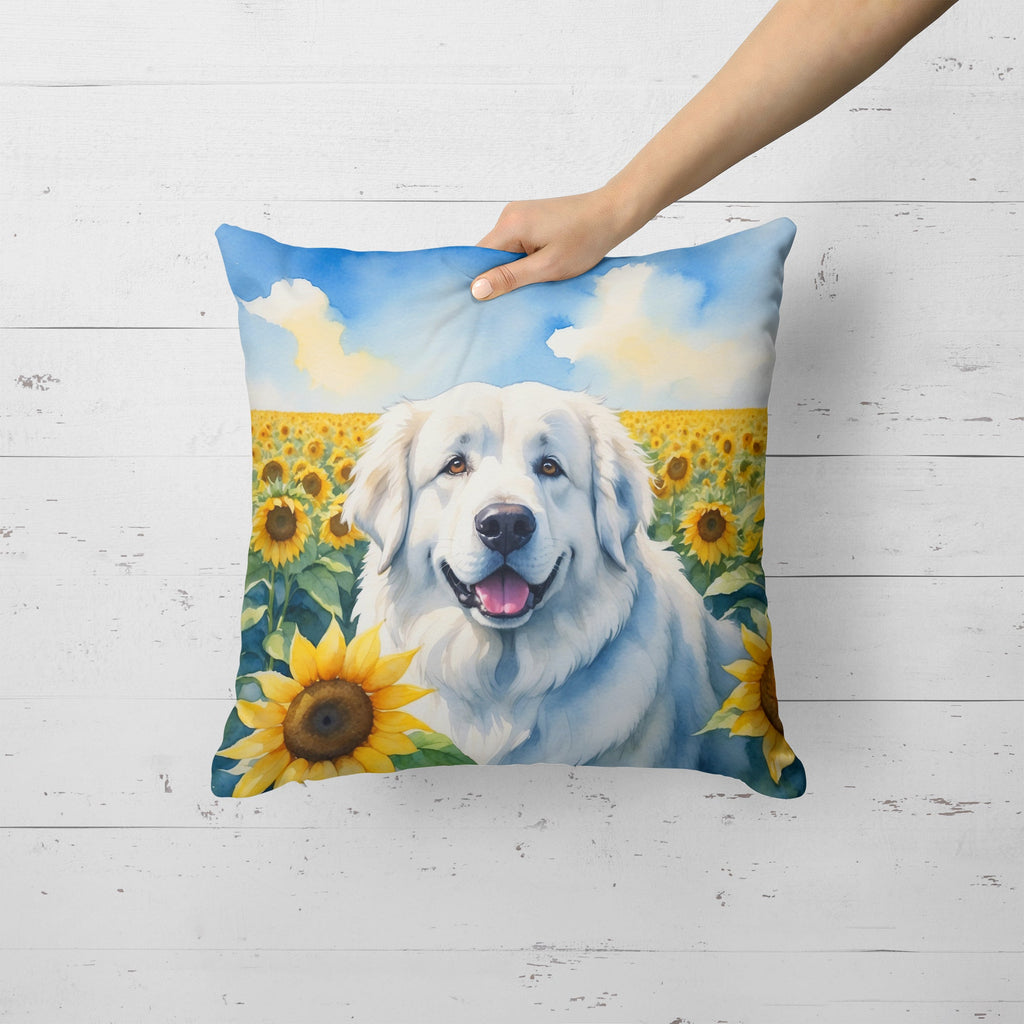 Great Pyrenees in Sunflowers Decorative Throw Pillow 18x18 Indoor Outdoor Accent Cushion, Fabric Cover with Insert for Sofa, Bed, Porch & Living Room