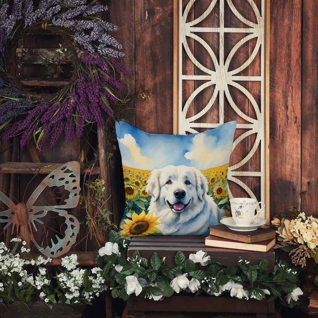 Great Pyrenees in Sunflowers Decorative Throw Pillow 18x18 Indoor Outdoor Accent Cushion, Fabric Cover with Insert for Sofa, Bed, Porch & Living Room