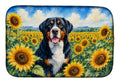 Greater Swiss Mountain Dog in Sunflowers Dish Drying Mat Absorbent Dish Drying Mat Pad for Kitchen Counter Dish Drainer Mat for Countertop, 14 x 21", Multicolor