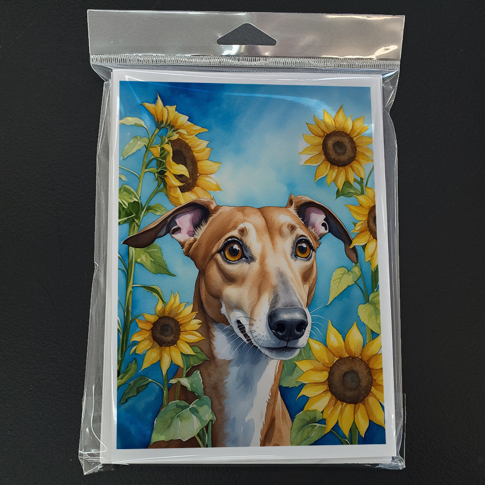 Greyhound in Sunflowers Greeting Cards Pack of 8 Blank Cards with Envelopes Whimsical A7 Size 5x7