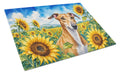 Greyhound in Sunflowers Cutting Board Tempered Glass Kitchen Cutting Surface, Heat Resistant Chopping Board with Non-Slip Feet, Decorative Food Prep & Serving