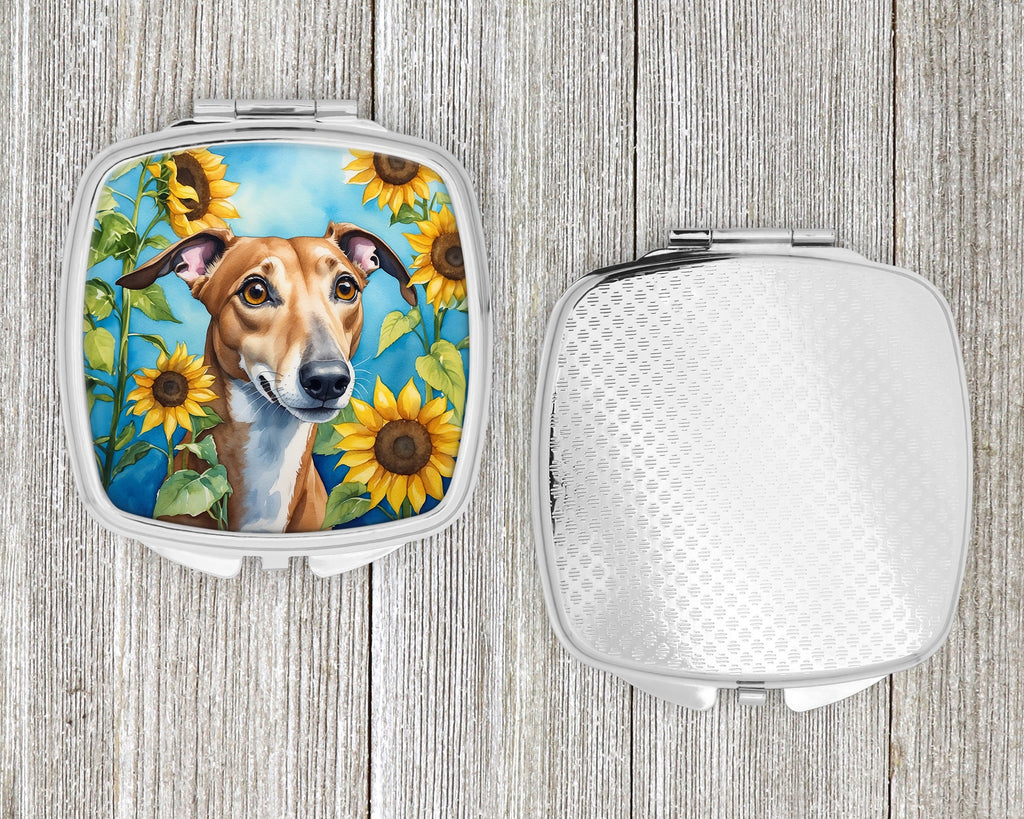 Greyhound in Sunflowers Compact Mirror Decorative Travel Makeup Mirror for Women Girls Gifts Pocket Makeup Mirror Folding Handheld