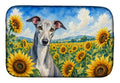 Greyhound in Sunflowers Dish Drying Mat Absorbent Dish Drying Mat Pad for Kitchen Counter Dish Drainer Mat for Countertop, 14 x 21", Multicolor