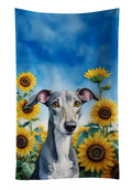 Greyhound in Sunflowers Kitchen Towel Velour Plush Front and Cotton Loop Back Machine Washable