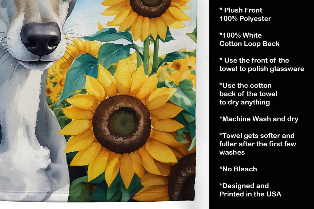 Greyhound in Sunflowers Kitchen Towel Velour Plush Front and Cotton Loop Back Machine Washable