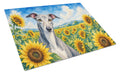 Greyhound in Sunflowers Cutting Board Tempered Glass Kitchen Cutting Surface, Heat Resistant Chopping Board with Non-Slip Feet, Decorative Food Prep & Serving