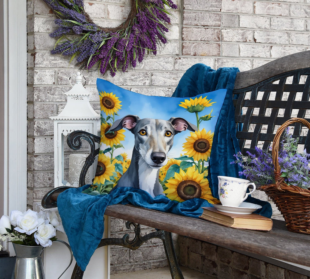 Greyhound in Sunflowers Decorative Throw Pillow 18x18 Indoor Outdoor Accent Cushion, Fabric Cover with Insert for Sofa, Bed, Porch & Living Room