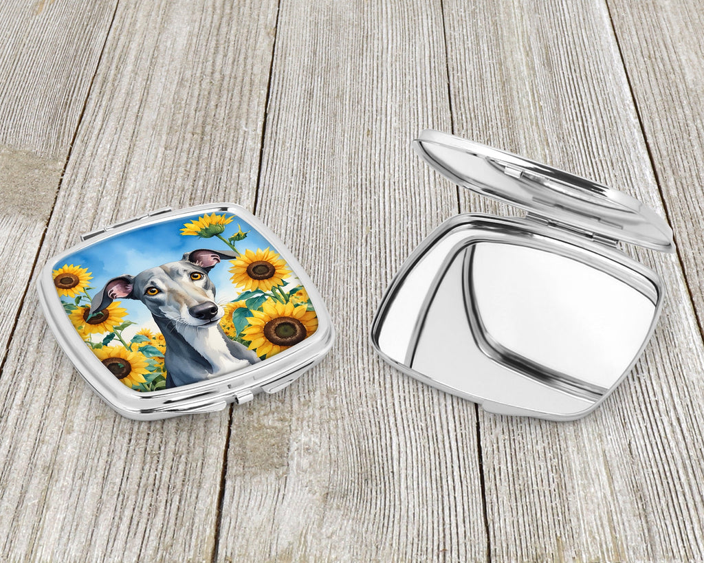 Greyhound in Sunflowers Compact Mirror Decorative Travel Makeup Mirror for Women Girls Gifts Pocket Makeup Mirror Folding Handheld