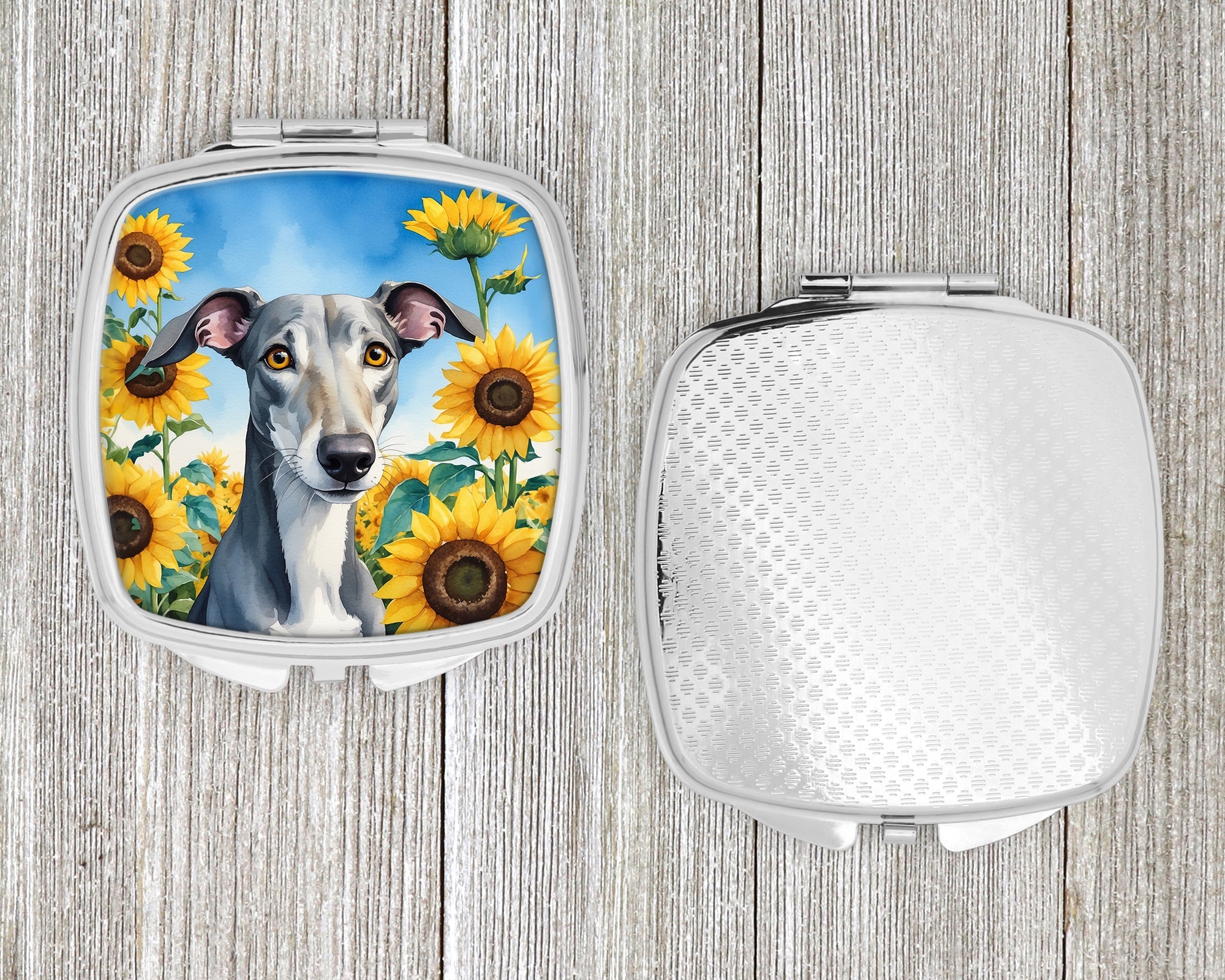 Greyhound in Sunflowers Compact Mirror Decorative Travel Makeup Mirror for Women Girls Gifts Pocket Makeup Mirror Folding Handheld